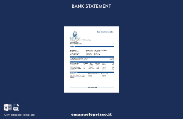 modello Excel di estratto conto bancario USA State Street Corporation in stile v